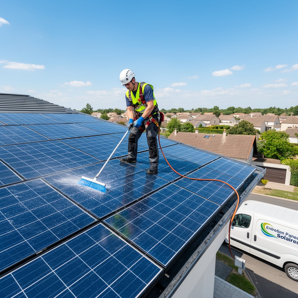 Entretien et nettoyage de panneaux solaires sur un toit